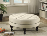 Elchin Oatmeal Round Upholstered Tufted Ottoman by Coaster at Eve Furniture