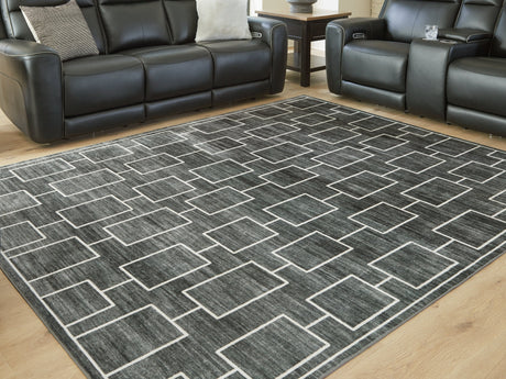 Elderland Black/Gray Washable Large Rug by Ashley at Eve Furniture