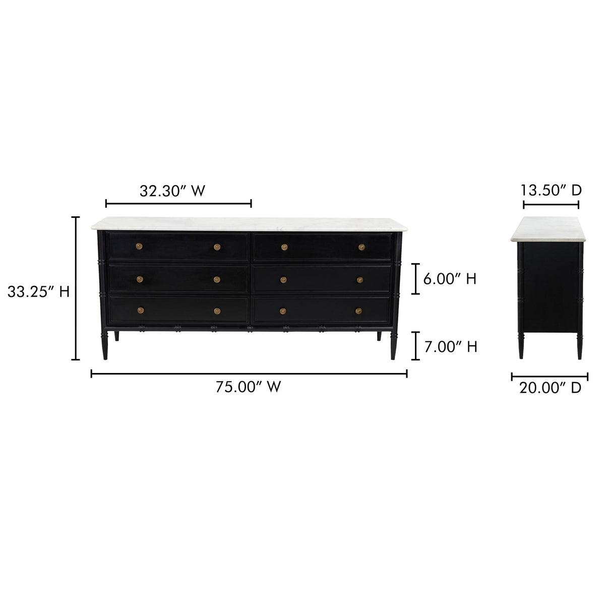 Eleanor Black 6 Drawer Dresser by Moe's Home at Eve Furniture