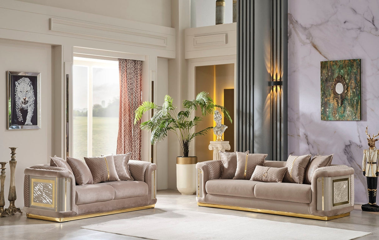 Elegance 3-pieces (Sofa & Loveseat & Chair) Livingroom Set in Beige by Furnia at Eve Furniture