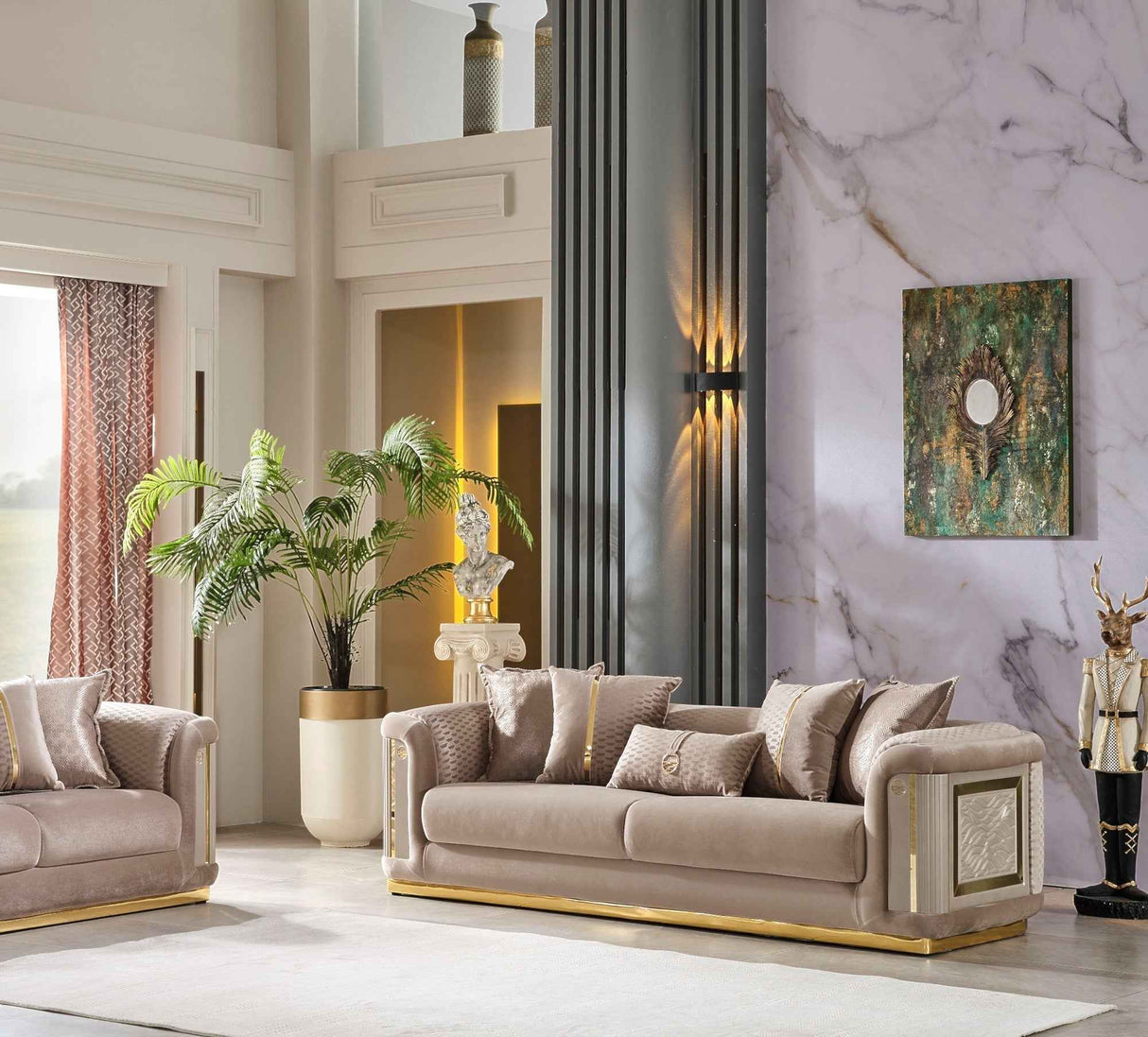 Elegance 3-pieces (Sofa & Loveseat & Chair) Livingroom Set in Beige