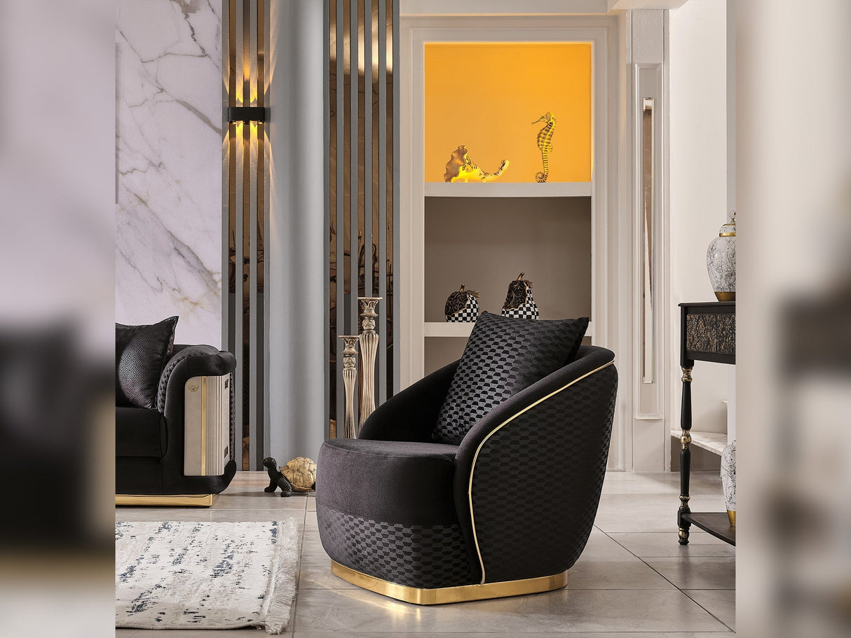 Elegance 3-pieces (Sofa & Loveseat & Chair) Livingroom Set in Black by Furnia at Eve Furniture