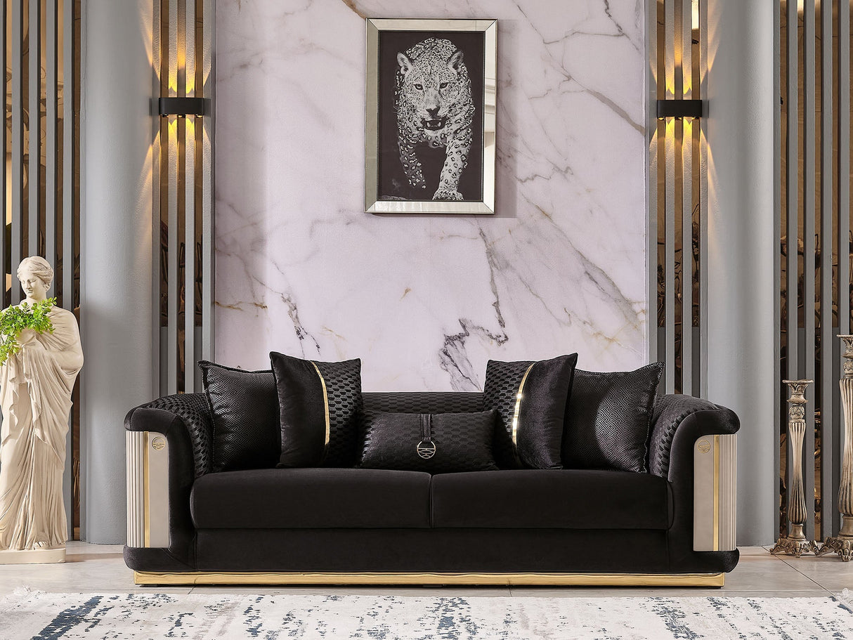 Elegance 3-pieces (Sofa & Loveseat & Chair) Livingroom Set in Black by Furnia at Eve Furniture