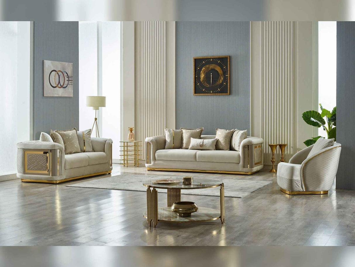 Elegance 3-pieces (Sofa & Loveseat & Chair) Livingroom Set in Cream
