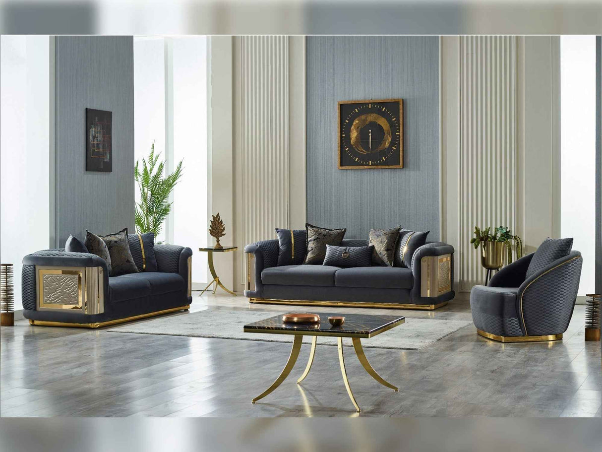 Elegance 3-pieces (Sofa & Loveseat & Chair) Livingroom Set in Dark Grey by Furnia at Eve Furniture