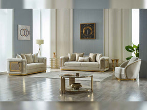 Elegance Cream 3-pieces (Sofa & Loveseat & Chair) Living Room Set by Furnia at Eve Furniture