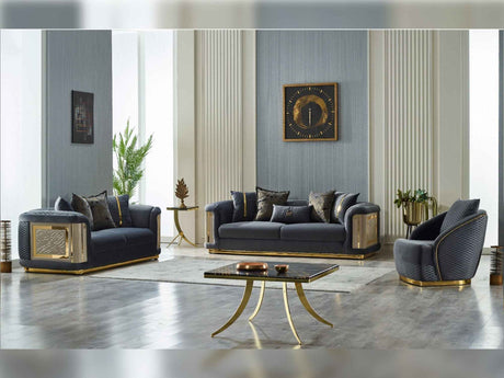 Elegance Dark Grey 3-pieces (Sofa & Loveseat & Chair) Living Room Set by Furnia at Eve Furniture