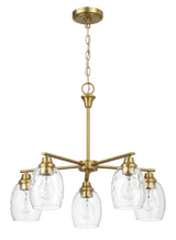 Elegance Five Lights Linear Arms with Golden Brass Finish Chain Chandelier 24"W × 8.5"H with Clear Water Glass