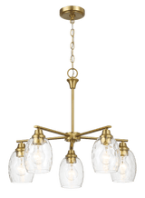 Elegance Five Lights Linear Arms with Golden Brass Finish Chain Chandelier 24"W × 8.5"H with Clear Water Glass