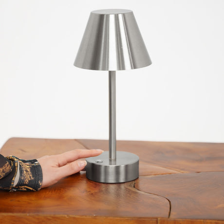 Elegance Rechargeable LED Table Lamp Brushed Nickel LED Touch Switch by Ashcroft Furniture at Eve Furniture