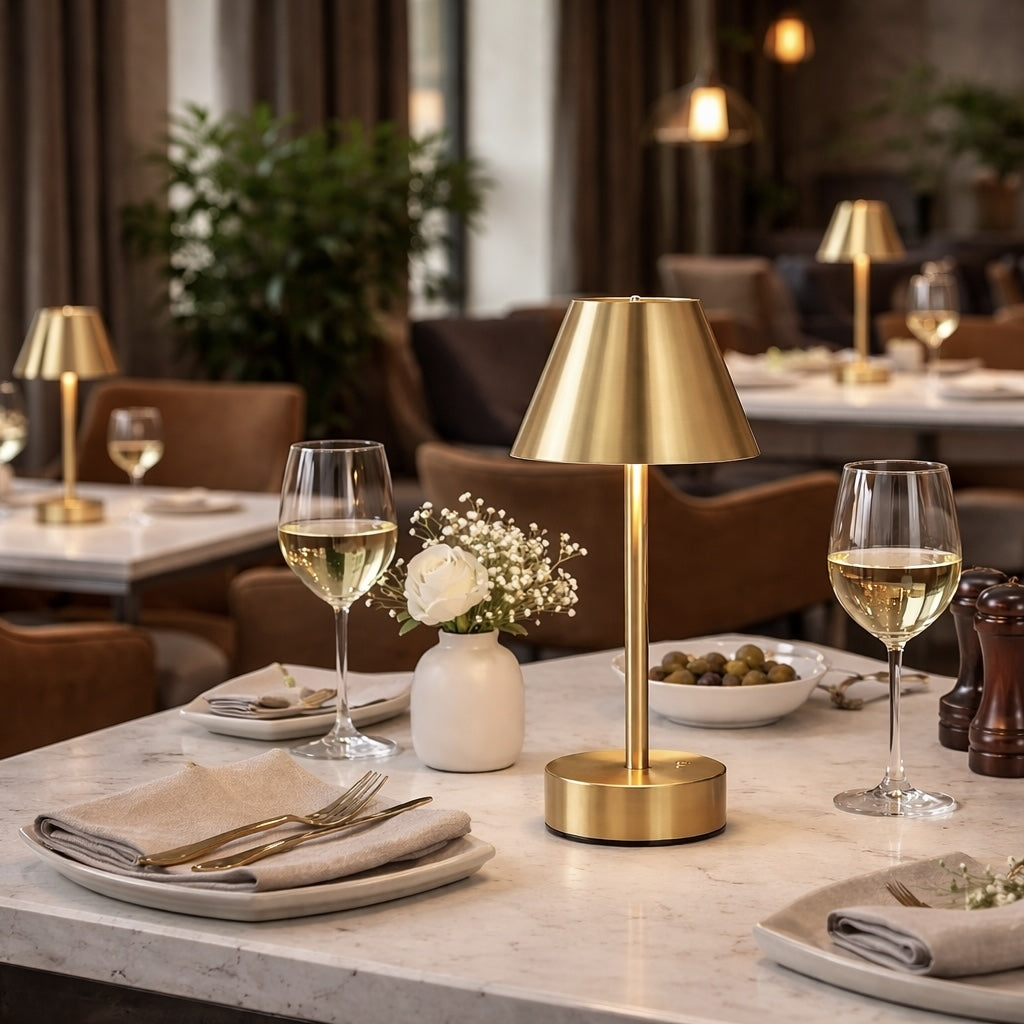 Elegance Rechargeable LED Table Lamp (Plated Brass) by Ashcroft Furniture at Eve Furniture