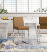 Element 24" Faux Leather Counter Stool in Camel and Polished Chrome by Manhattan Comfort at Eve Furniture
