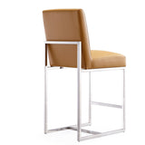 Element 24" Faux Leather Counter Stool in Camel and Polished Chrome by Manhattan Comfort at Eve Furniture