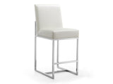 Element 24" Faux Leather Counter Stool in Pearl White and Polished Chrome by Manhattan Comfort at Eve Furniture