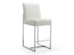 Element 24" Faux Leather Counter Stool in Pearl White and Polished Chrome by Manhattan Comfort at Eve Furniture