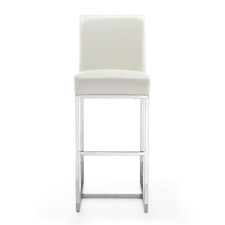 Element 29" Faux Leather Bar Stool in Pearl White and Polished Chrome by Manhattan Comfort at Eve Furniture