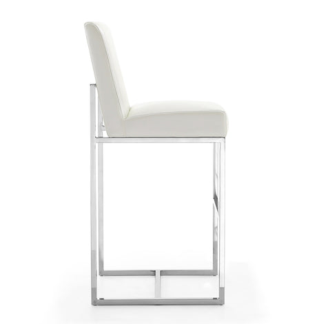 Element 29" Faux Leather Bar Stool in Pearl White and Polished Chrome by Manhattan Comfort at Eve Furniture