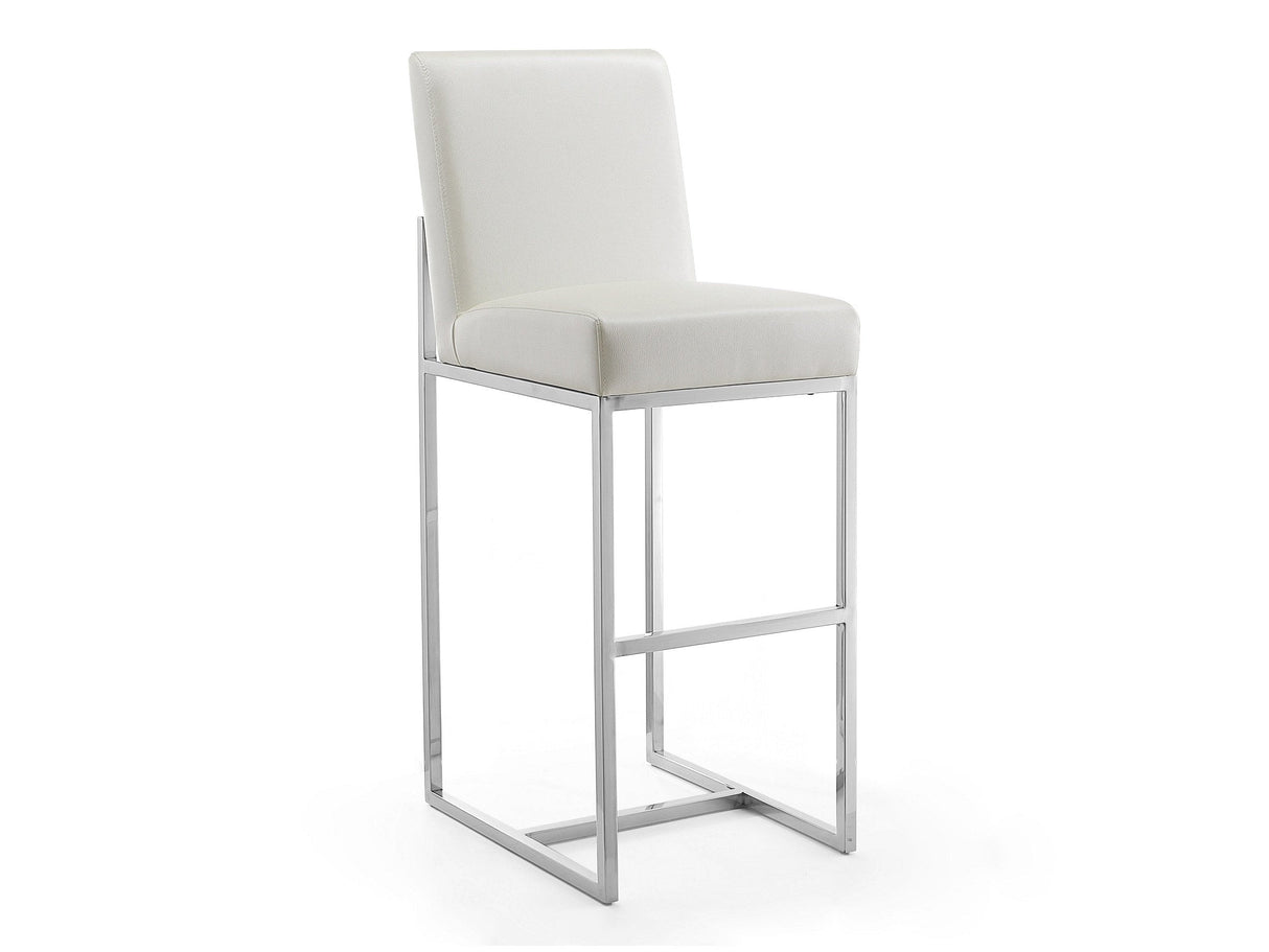 Element 29" Faux Leather Bar Stool in Pearl White and Polished Chrome by Manhattan Comfort at Eve Furniture