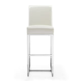 Element Faux Leather Bar Stool in Pearl White and Polished Chrome (set of 2) by Manhattan Comfort at Eve Furniture