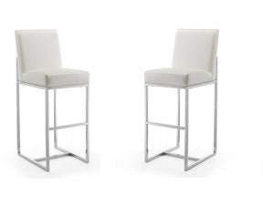 Element Faux Leather Bar Stool in Pearl White and Polished Chrome (set of 2) by Manhattan Comfort at Eve Furniture
