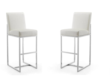 Element Faux Leather Bar Stool in Pearl White and Polished Chrome (set of 2) by Manhattan Comfort at Eve Furniture