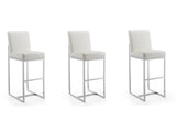 Element Faux Leather Bar Stool in Pearl White and Polished Chrome (set of 3) by Manhattan Comfort at Eve Furniture
