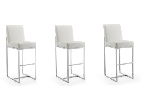 Element Faux Leather Bar Stool in Pearl White and Polished Chrome (set of 3) by Manhattan Comfort at Eve Furniture