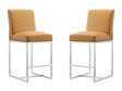 Element Faux Leather Counter Stool in Camel and Polished Chrome (set of 2) by Manhattan Comfort at Eve Furniture