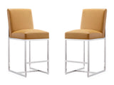 Element Faux Leather Counter Stool in Camel and Polished Chrome (set of 2) by Manhattan Comfort at Eve Furniture