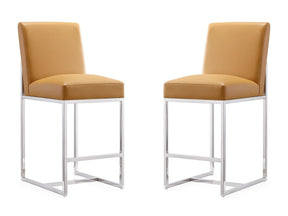 Element Faux Leather Counter Stool in Camel and Polished Chrome (set of 2) by Manhattan Comfort at Eve Furniture