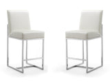Element Faux Leather Counter Stool in Pearl White and Polished Chrome (set of 2) by Manhattan Comfort at Eve Furniture