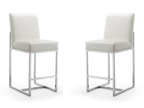 Element Faux Leather Counter Stool in Pearl White and Polished Chrome (set of 2) by Manhattan Comfort at Eve Furniture
