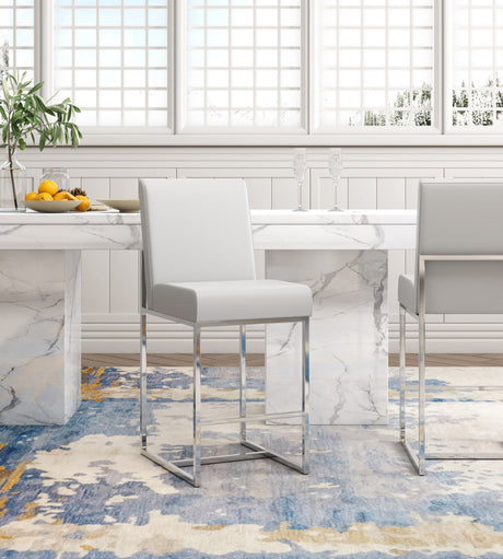 Element Faux Leather Counter Stool in Pearl White and Polished Chrome (Set of 3) by Manhattan Comfort at Eve Furniture