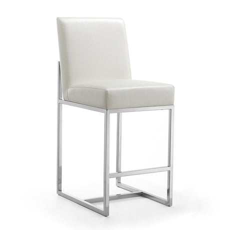 Element Faux Leather Counter Stool in Pearl White and Polished Chrome (Set of 3) by Manhattan Comfort at Eve Furniture