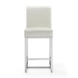 Element Faux Leather Counter Stool in Pearl White and Polished Chrome (Set of 3) by Manhattan Comfort at Eve Furniture