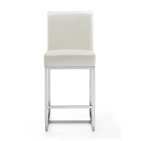 Element Faux Leather Counter Stool in Pearl White and Polished Chrome (Set of 3) by Manhattan Comfort at Eve Furniture