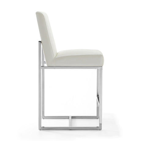 Element Faux Leather Counter Stool in Pearl White and Polished Chrome (Set of 3) by Manhattan Comfort at Eve Furniture