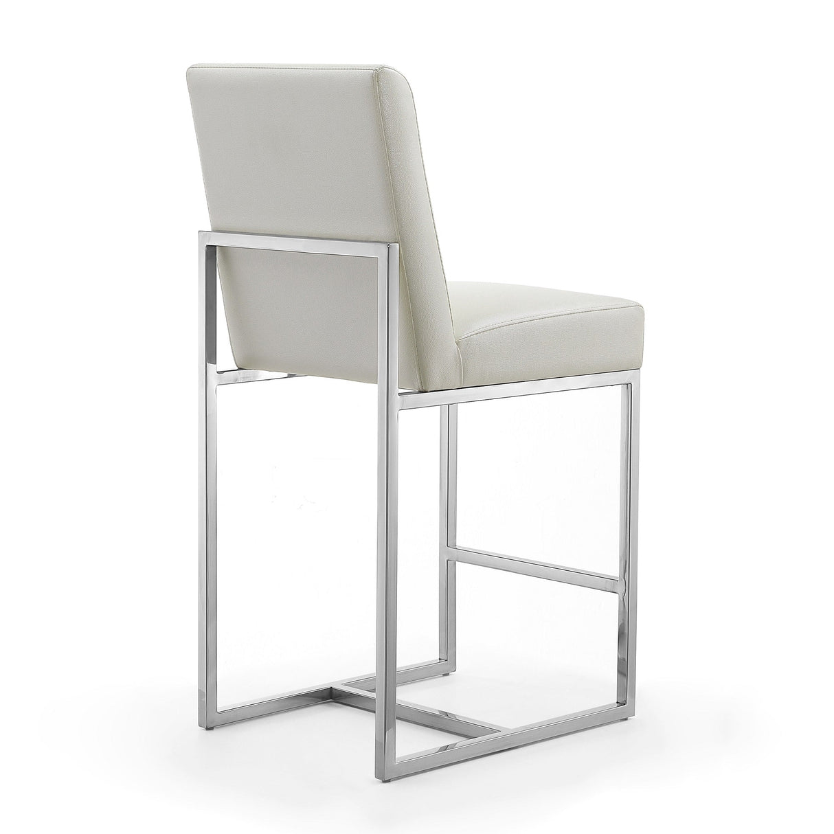 Element Faux Leather Counter Stool in Pearl White and Polished Chrome (Set of 3) by Manhattan Comfort at Eve Furniture