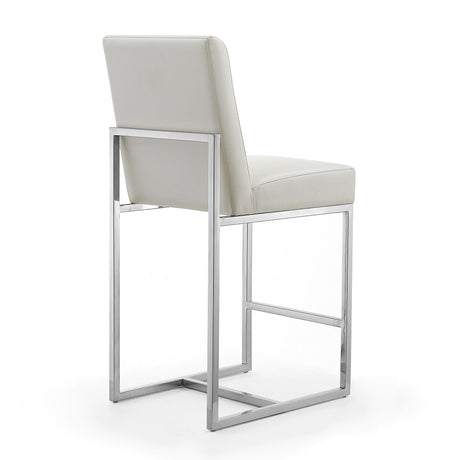 Element Faux Leather Counter Stool in Pearl White and Polished Chrome (Set of 3) by Manhattan Comfort at Eve Furniture