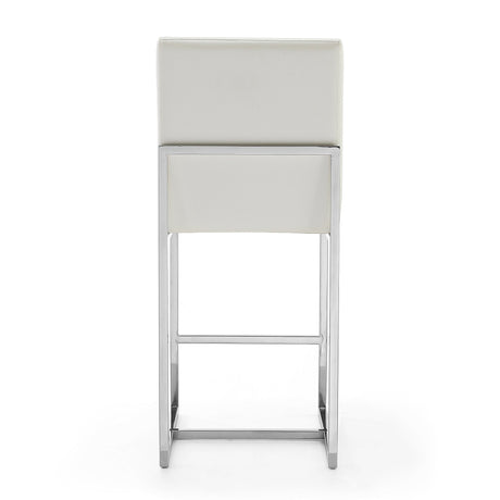 Element Faux Leather Counter Stool in Pearl White and Polished Chrome (Set of 3) by Manhattan Comfort at Eve Furniture