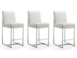 Element Faux Leather Counter Stool in Pearl White and Polished Chrome (Set of 3) by Manhattan Comfort at Eve Furniture
