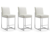 Element Faux Leather Counter Stool in Pearl White and Polished Chrome (Set of 3) by Manhattan Comfort at Eve Furniture