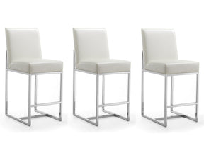 Element Faux Leather Counter Stool in Pearl White and Polished Chrome (Set of 3) by Manhattan Comfort at Eve Furniture