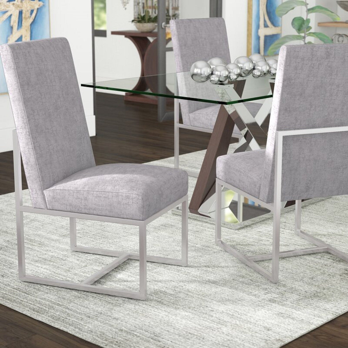 Element Velvet Dining Chair in Grey (set of 2) by Manhattan Comfort at Eve Furniture