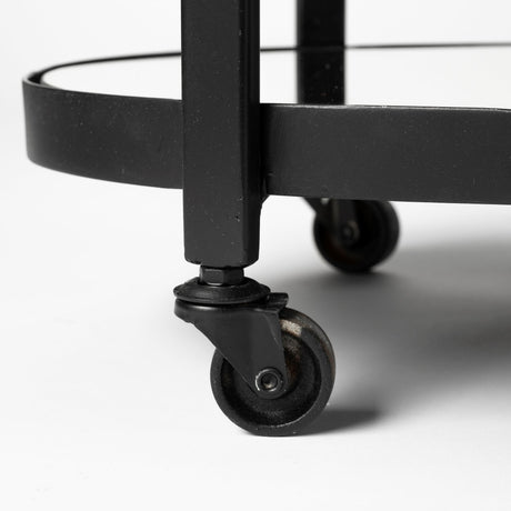 Eleonore Black Metal Frame Two-Tier w/Glass Shelves Bar Cart by Mercana at Eve Furniture