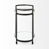 Eleonore Black Metal Frame Two-Tier w/Glass Shelves Bar Cart by Mercana at Eve Furniture