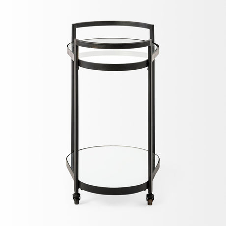 Eleonore Black Metal Frame Two-Tier w/Glass Shelves Bar Cart by Mercana at Eve Furniture