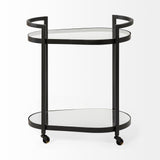Eleonore Black Metal Frame Two-Tier w/Glass Shelves Bar Cart by Mercana at Eve Furniture