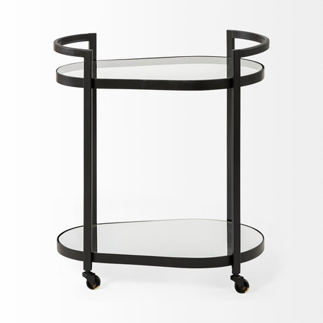 Eleonore Black Metal Frame Two-Tier w/Glass Shelves Bar Cart by Mercana at Eve Furniture