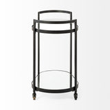 Eleonore Black Metal Frame Two-Tier w/Glass Shelves Bar Cart by Mercana at Eve Furniture